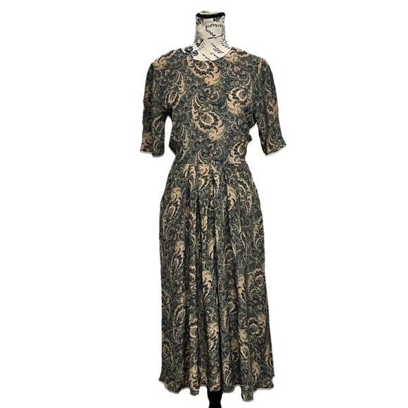Michelle Stuart Vintage Paisley Midi Dress M Cottagecore Modest Peasant Boho - Picture 2 of 9